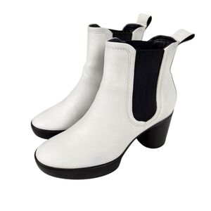 Ecco Shape Scuplted Motion 55 White Leather Chelsea Ankle Boots Women's Size 5.5